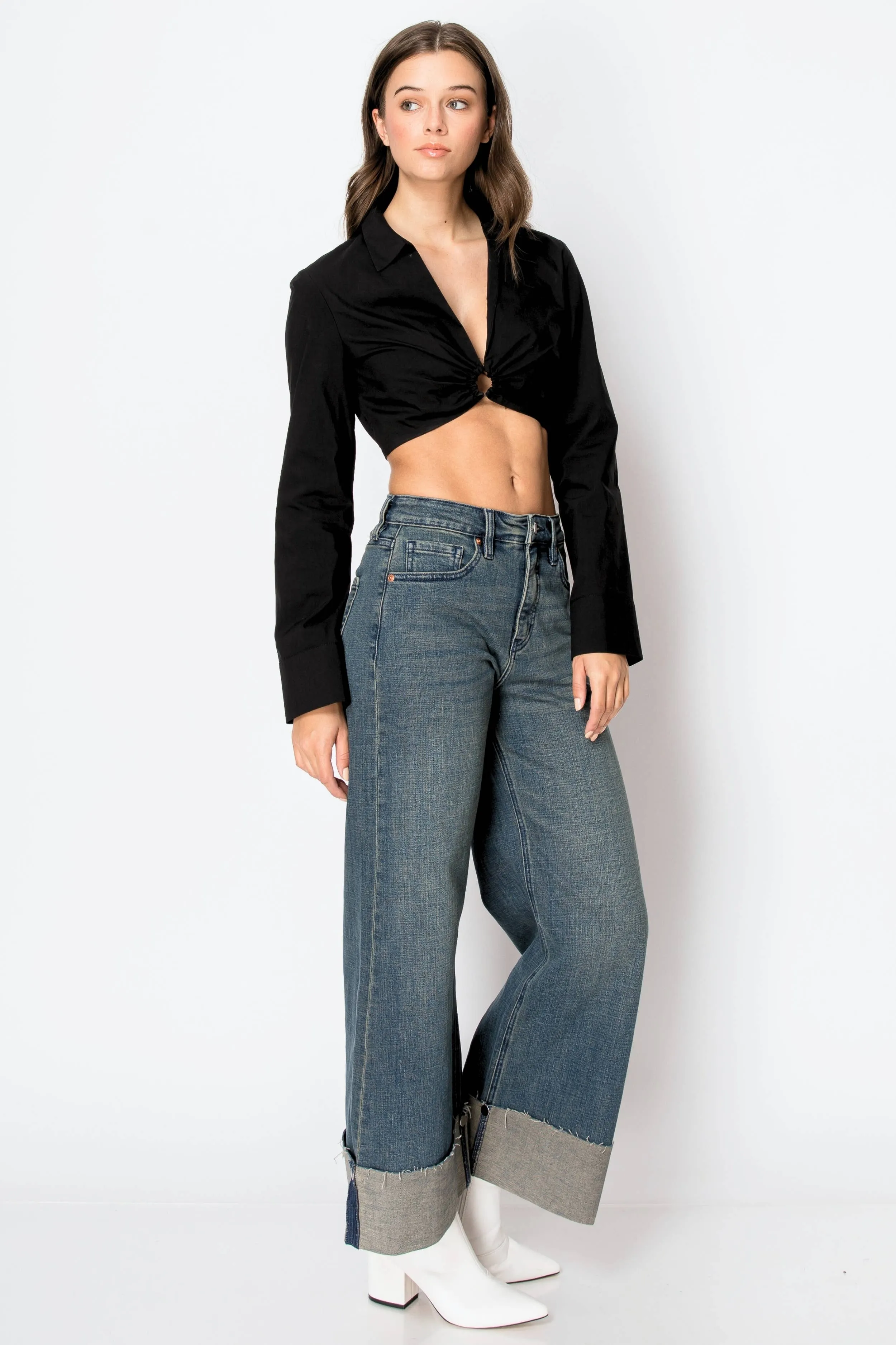 Artemis Vintage High rise with Snap cuff wide leg jeans