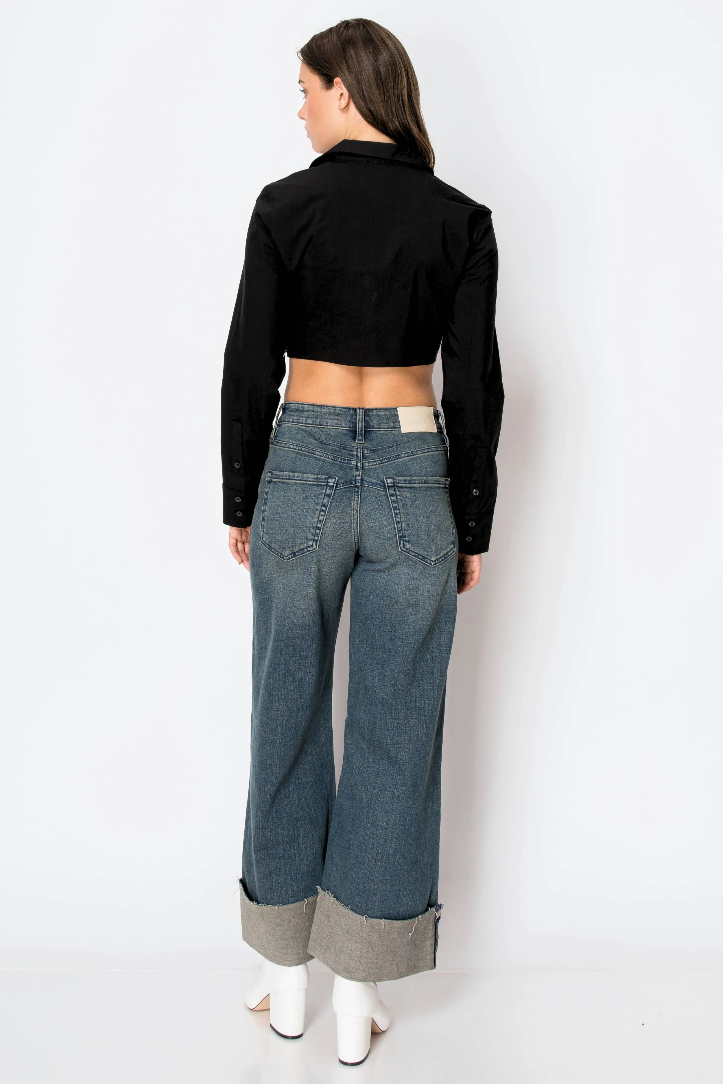 Artemis Vintage High rise with Snap cuff wide leg jeans