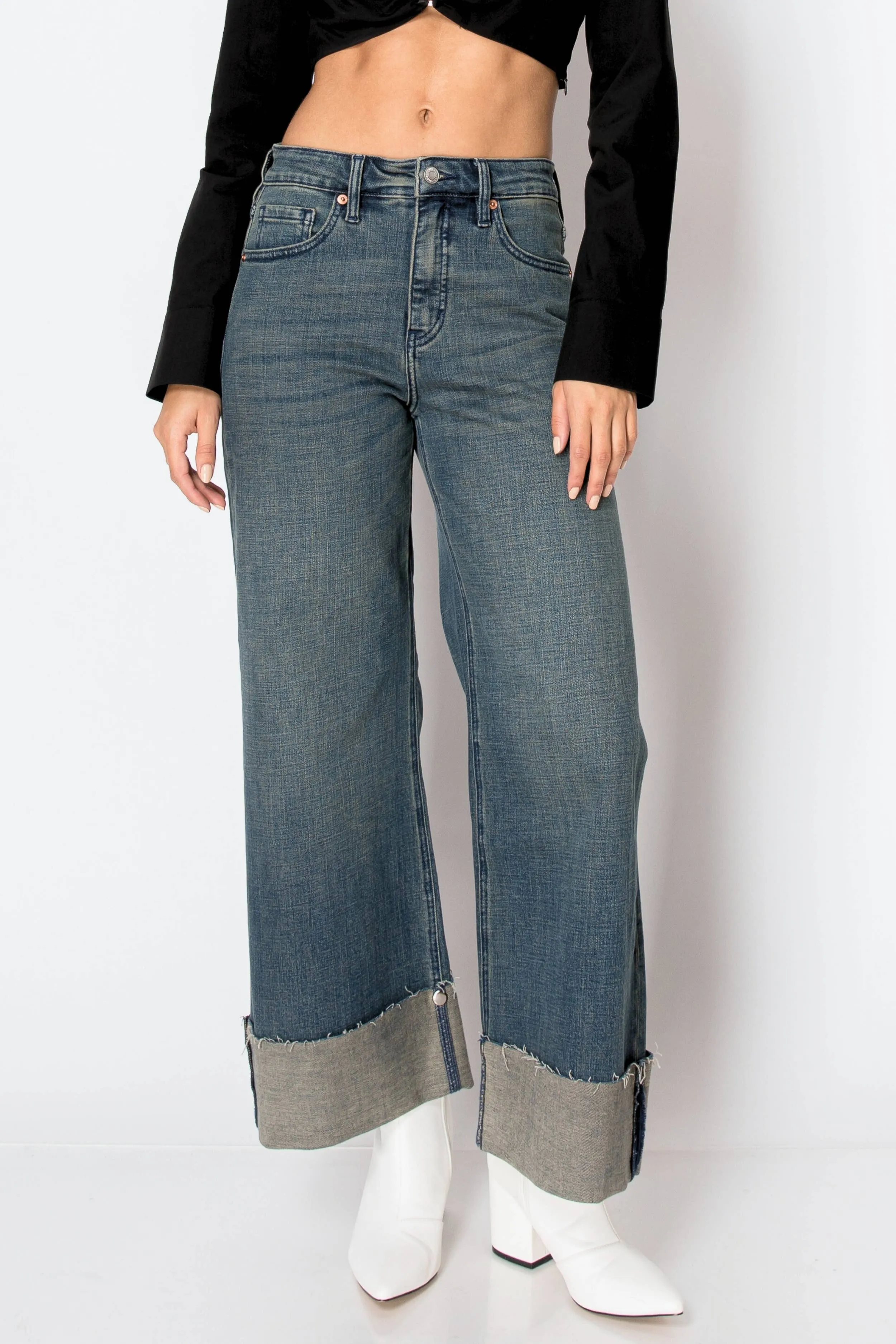 Artemis Vintage High rise with Snap cuff wide leg jeans