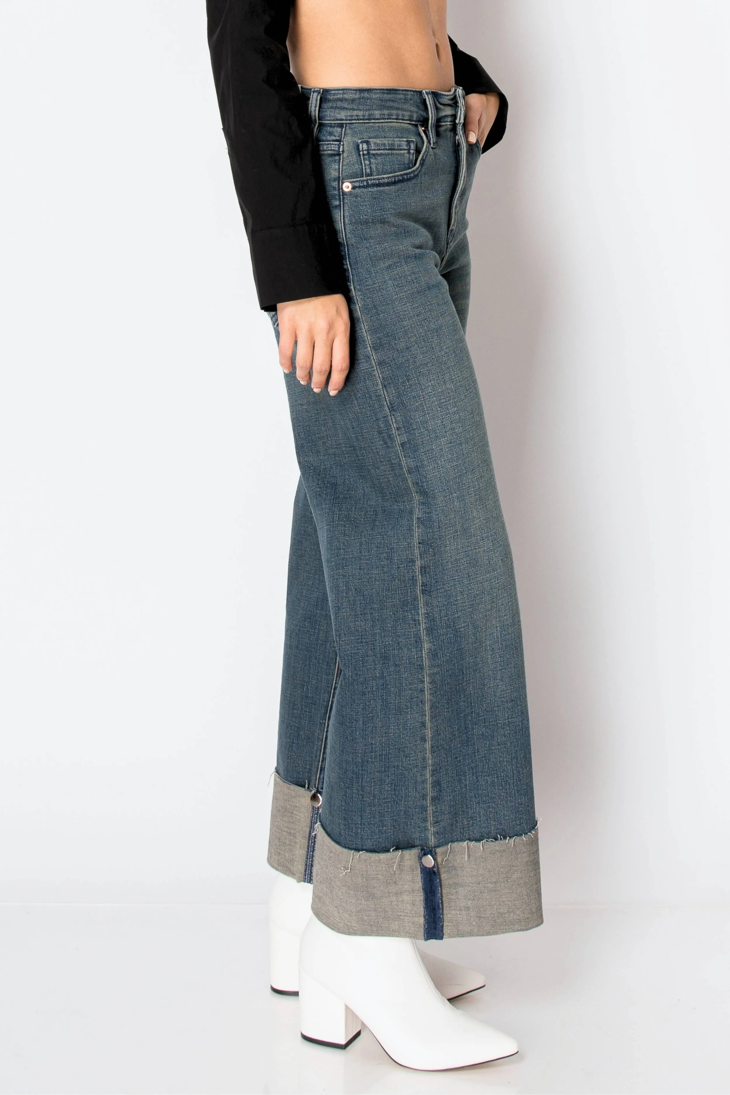 Artemis Vintage High rise with Snap cuff wide leg jeans