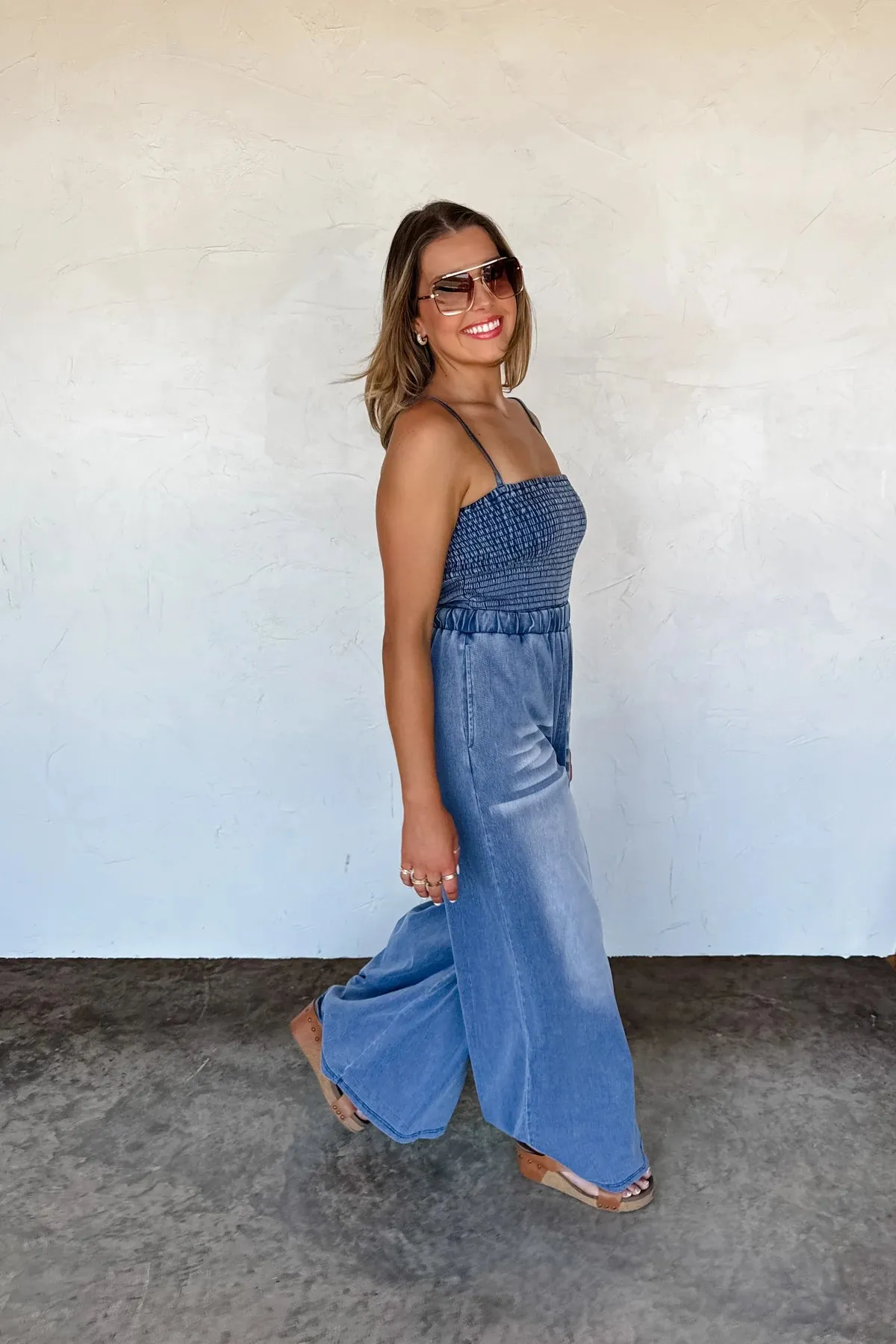 CLOSED PREORDER: Denim Crush Smocked Jumpsuit