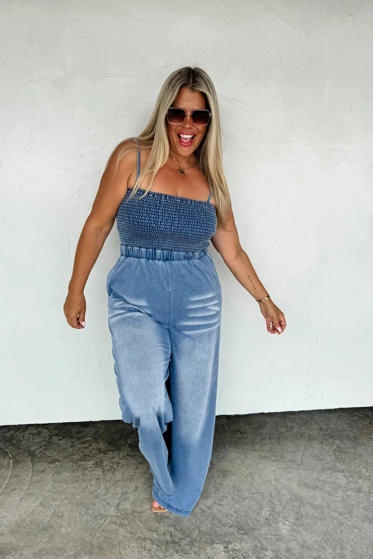 CLOSED PREORDER: Denim Crush Smocked Jumpsuit