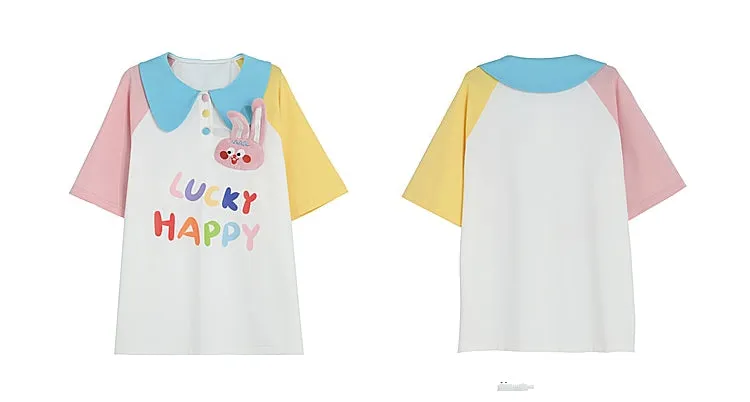 Cute Dopamine Style Contrast Color Hand-Painted Graphic T-shirt