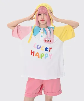 Cute Dopamine Style Contrast Color Hand-Painted Graphic T-shirt