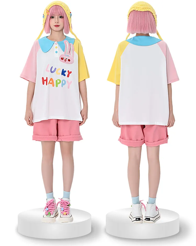 Cute Dopamine Style Contrast Color Hand-Painted Graphic T-shirt
