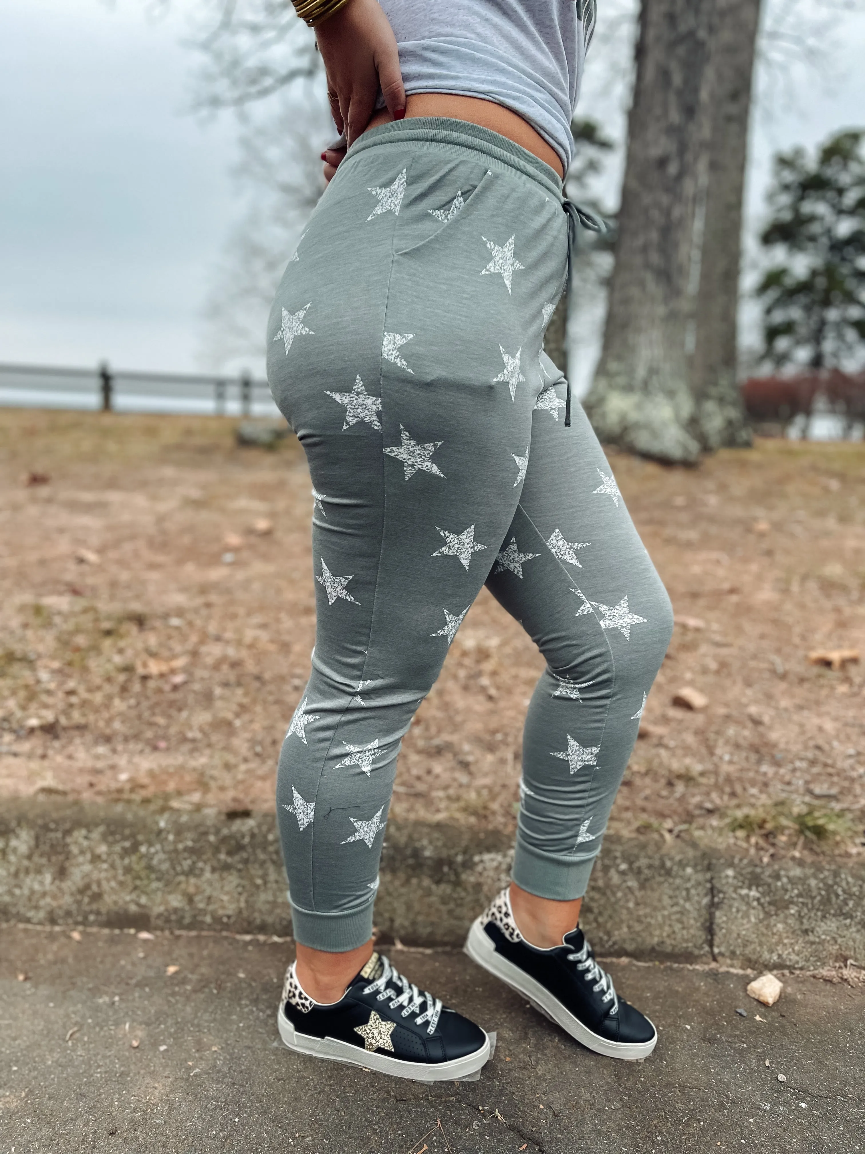 Dusty Sage Star Print Jogger in Regular & Curvy