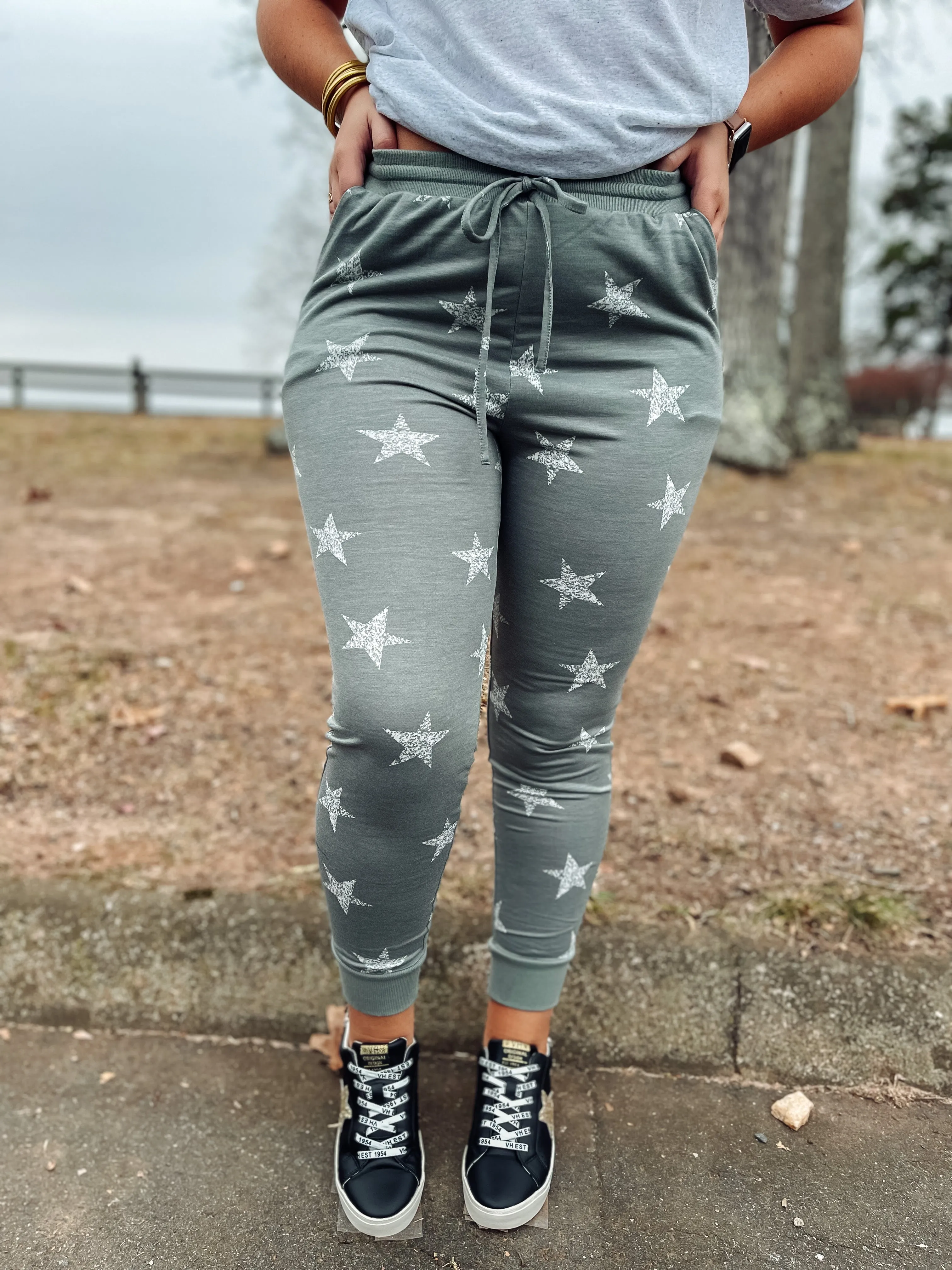 Dusty Sage Star Print Jogger in Regular & Curvy