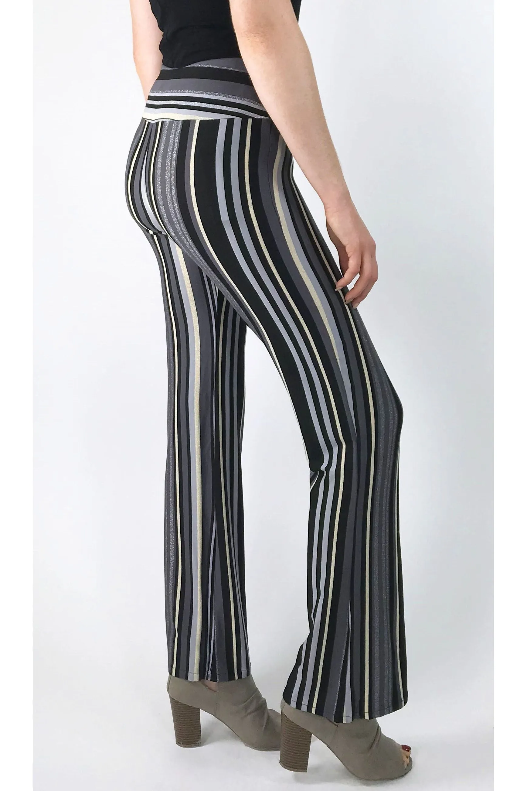 ELENORE Silky Stretchy Striped Metallic Flared Pants