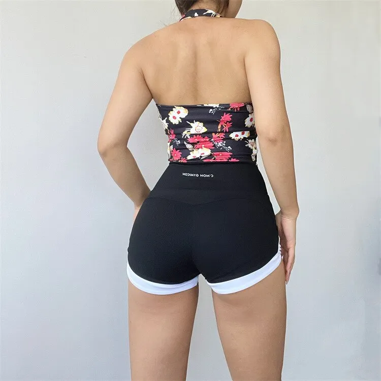 Fashion Scrunch Seamless Yoga Shorts High Waist Push Up Stretchy Patchwork Clothing Women Workout Daily Casual Beach Party Pants