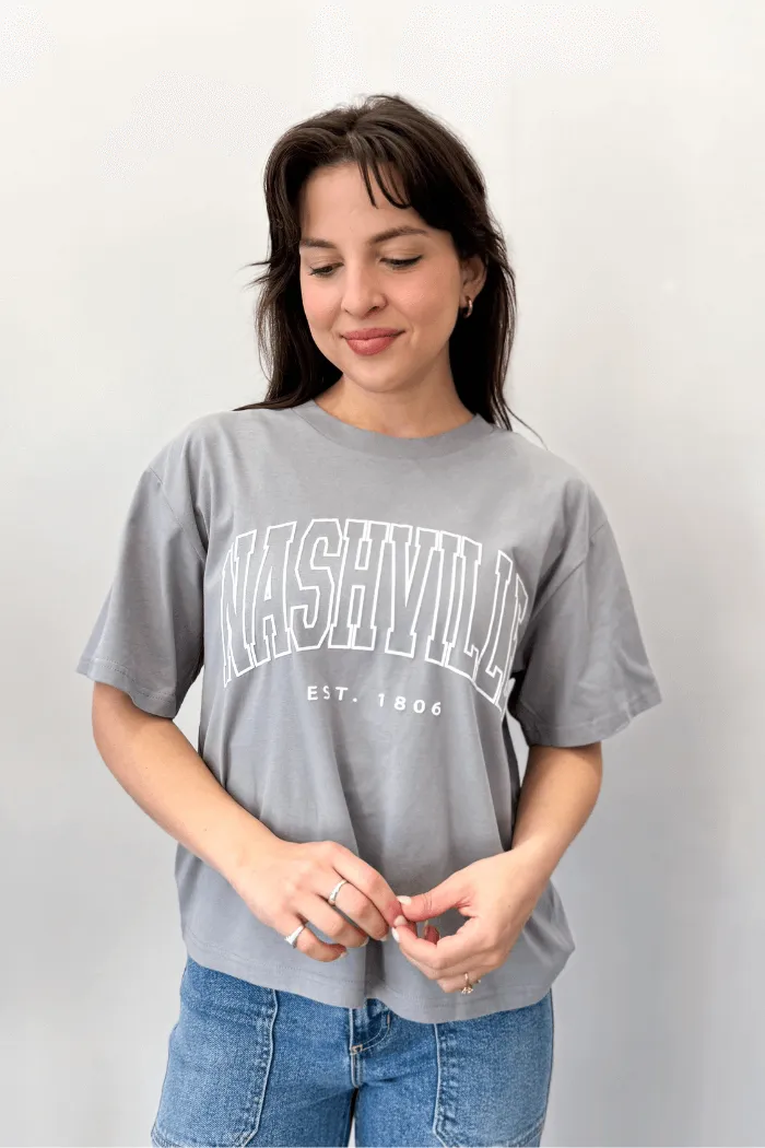 Grey Nashville Puff Outline Boxy Tee