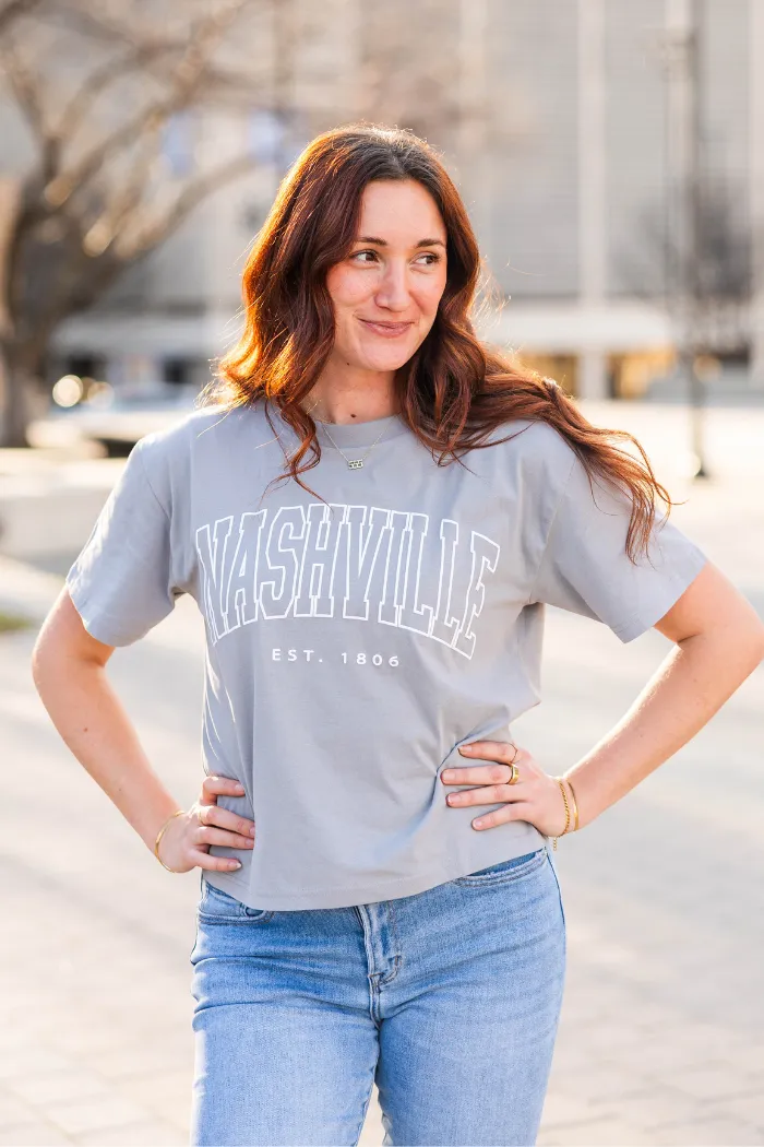 Grey Nashville Puff Outline Boxy Tee