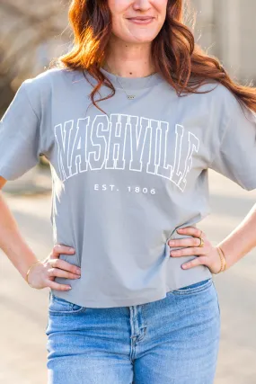 Grey Nashville Puff Outline Boxy Tee