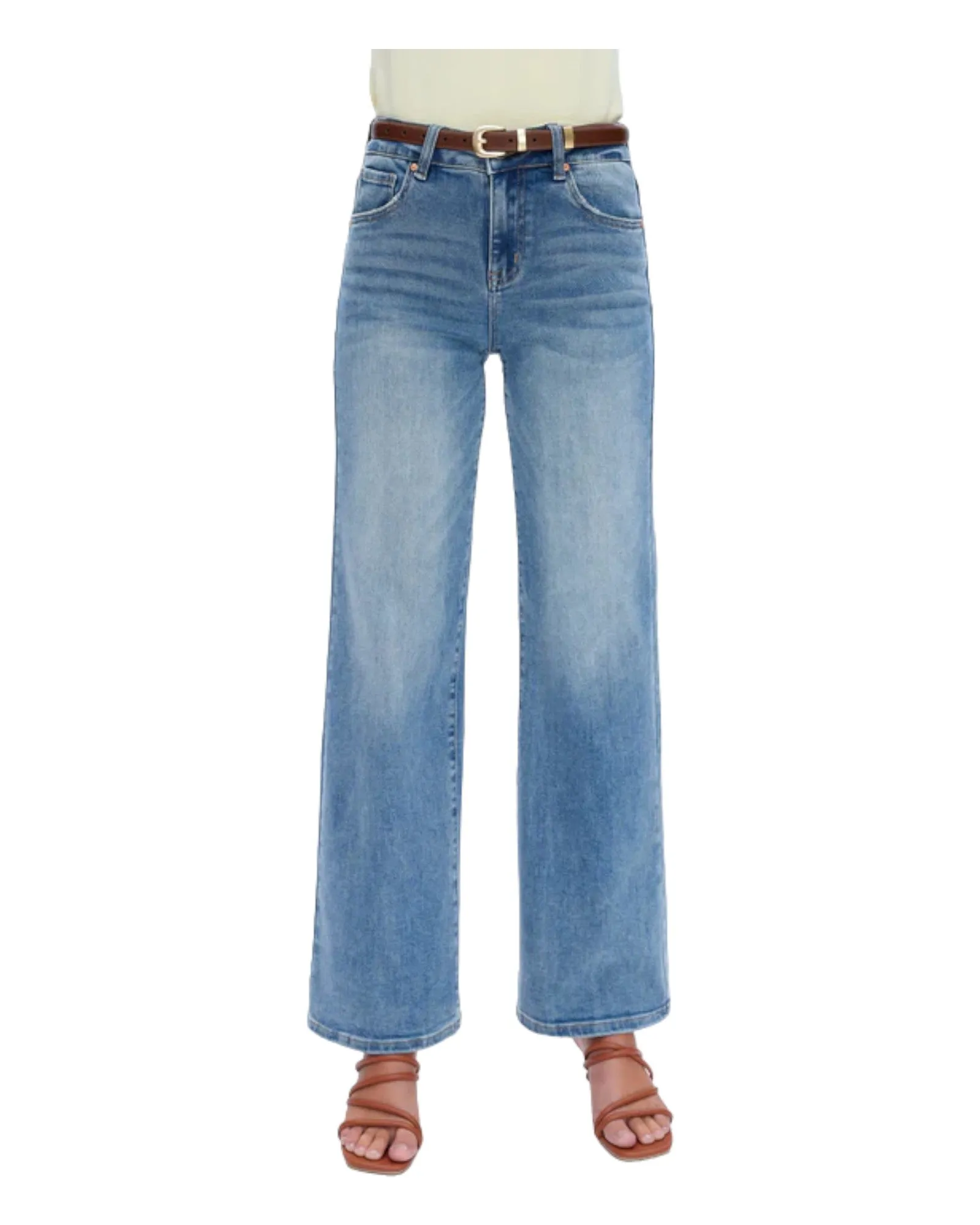 Mid-Rise Wide Leg Stretch Denim Jean
