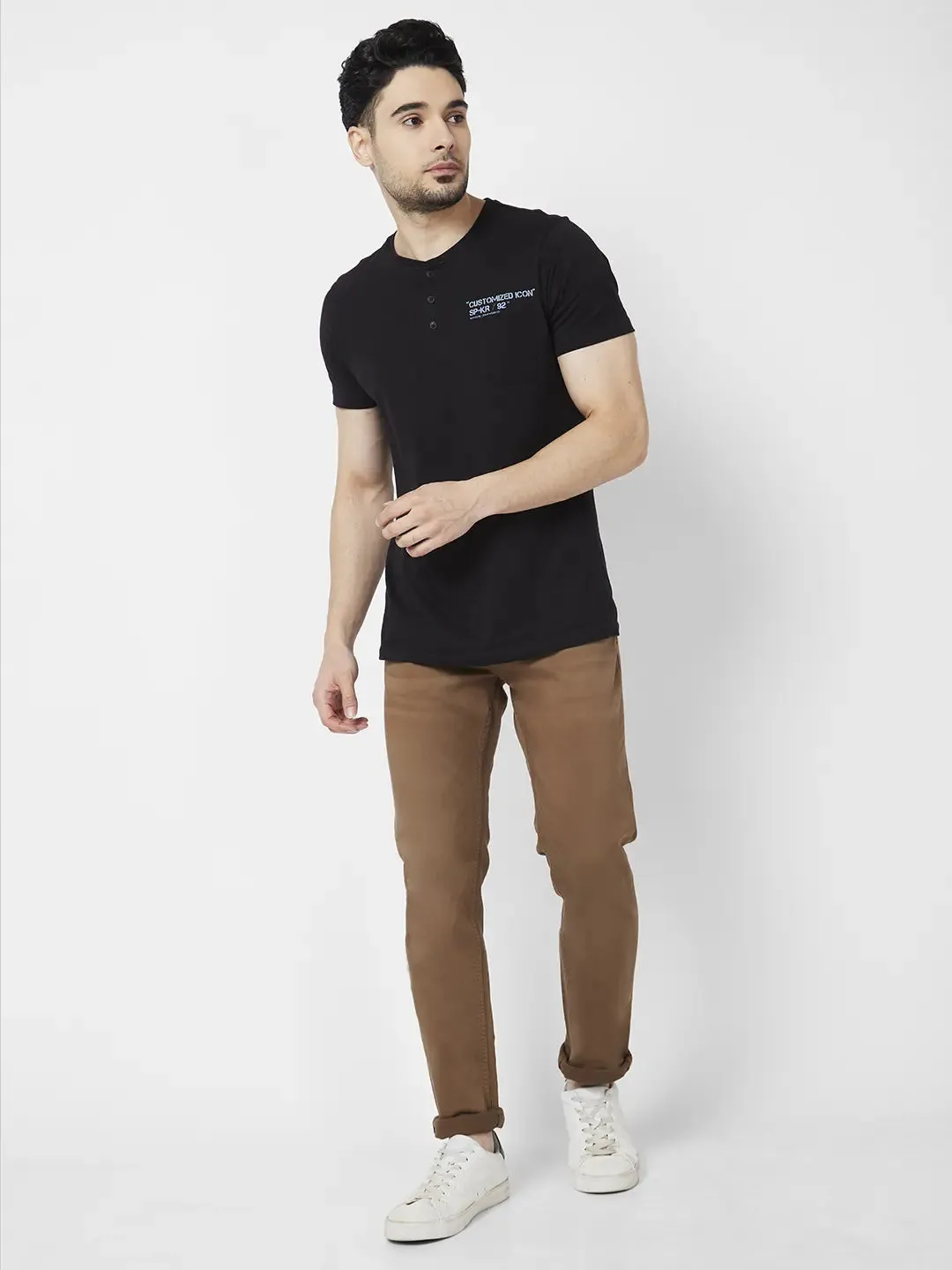 Spykar Men Coffee Brown Cotton Stretch Slim Fit Narrow Length Clean Look Low Rise Jeans (Skinny)